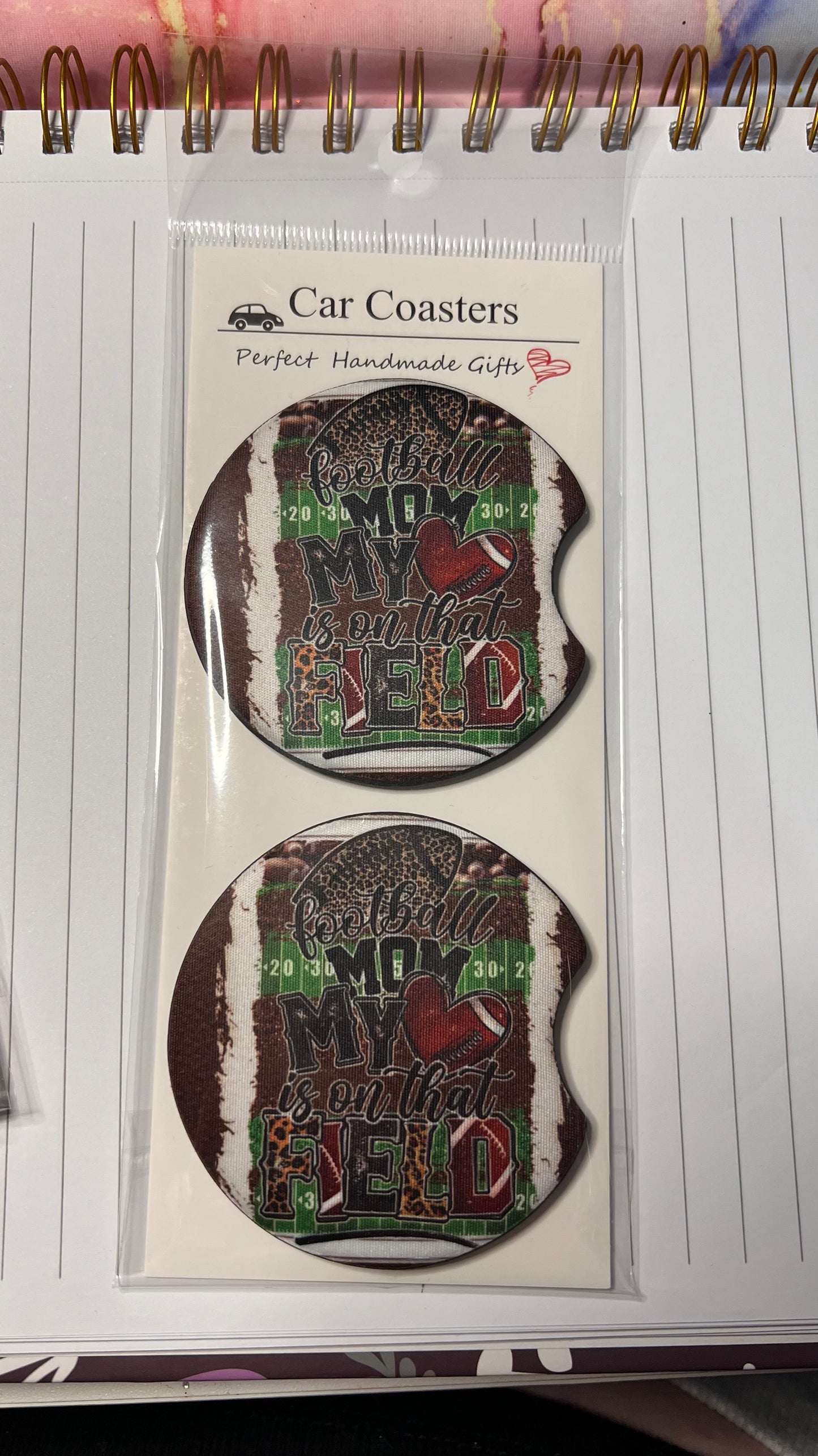 Football mom field car coasters