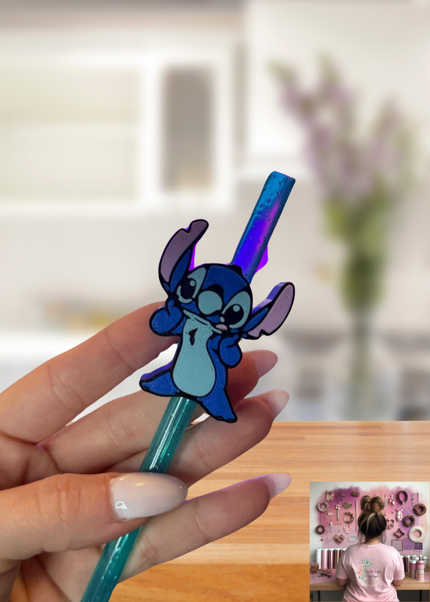 3D Printed Blue Alien Straw Topper