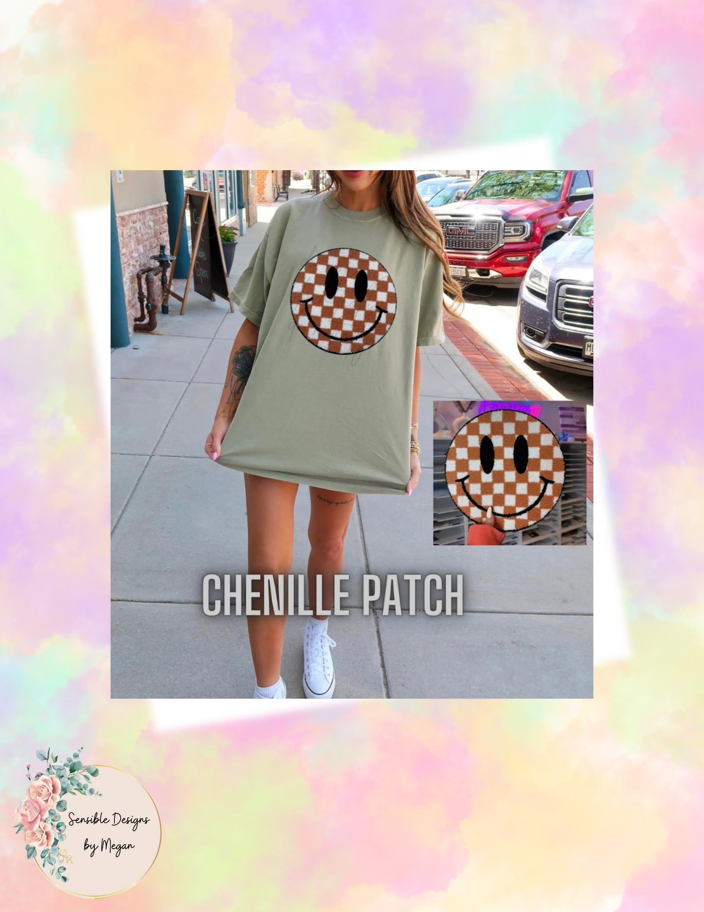 Checkered Happy Chenille Patch