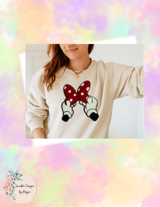 Mouse Hands w/ Red Bow Chenille Patch