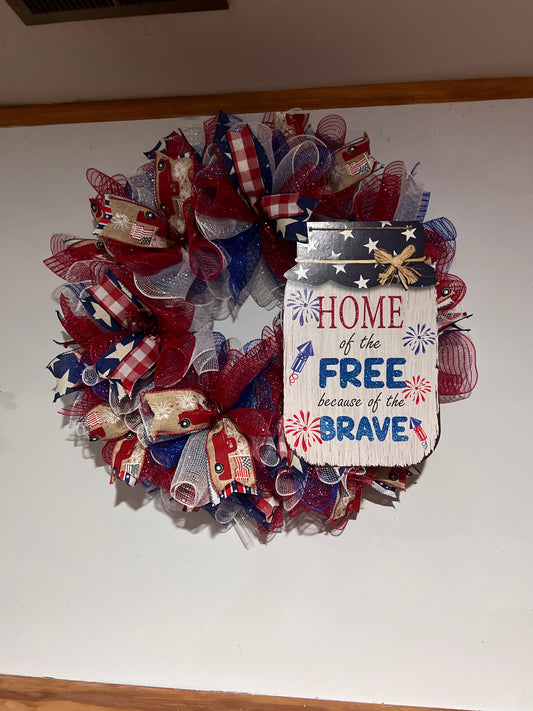 Home of the free because of the brave wreath