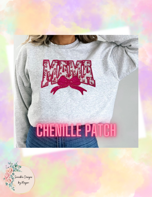 Pink Mama w/ Sequin Bow Chenille Patch