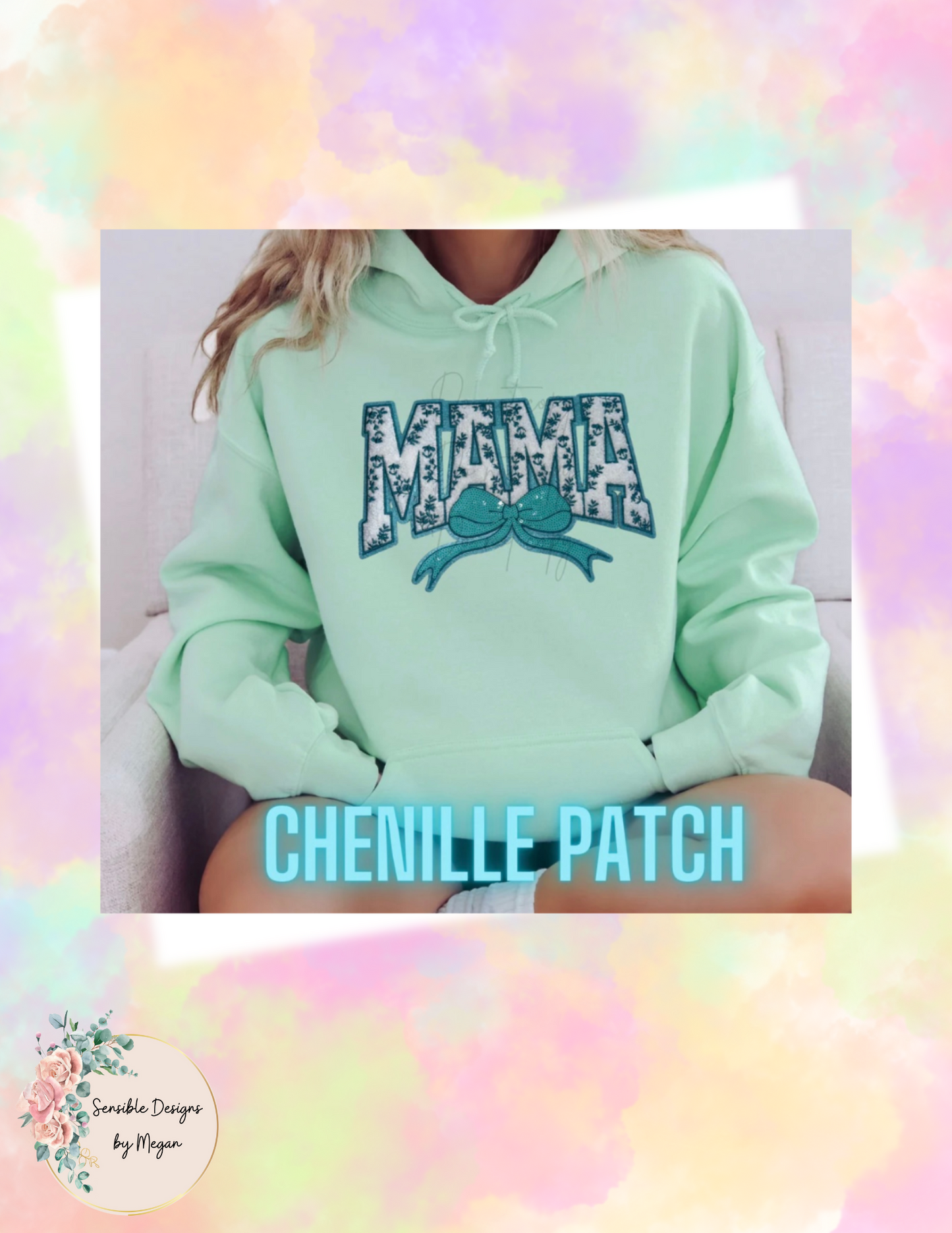 Teal Mama w/ Sequin Bow Chenille Patch