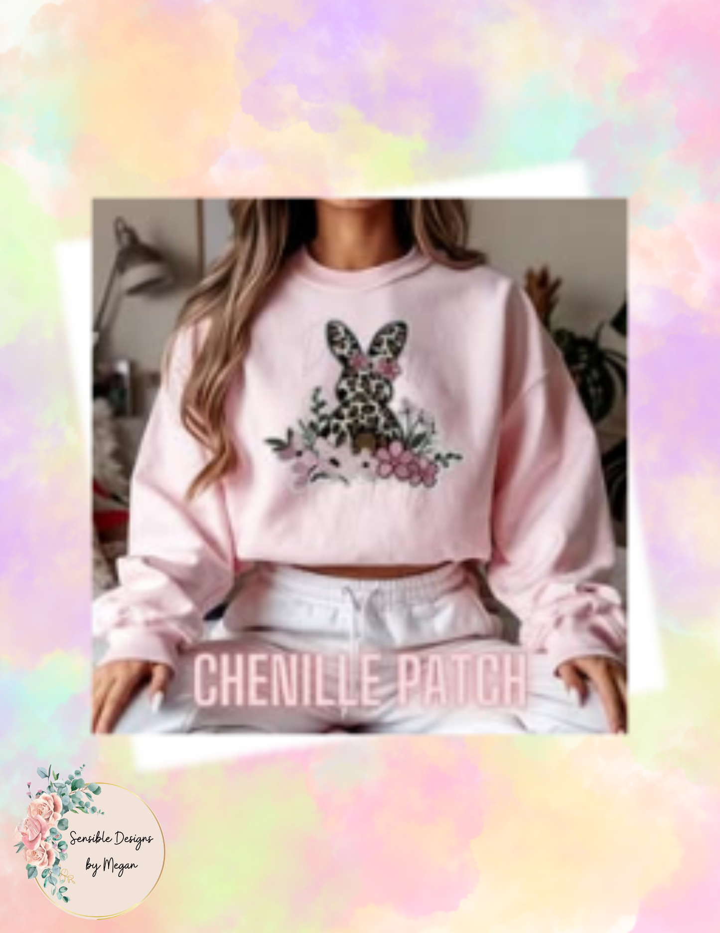 Floral Cheetah Bunny Chenille Patch