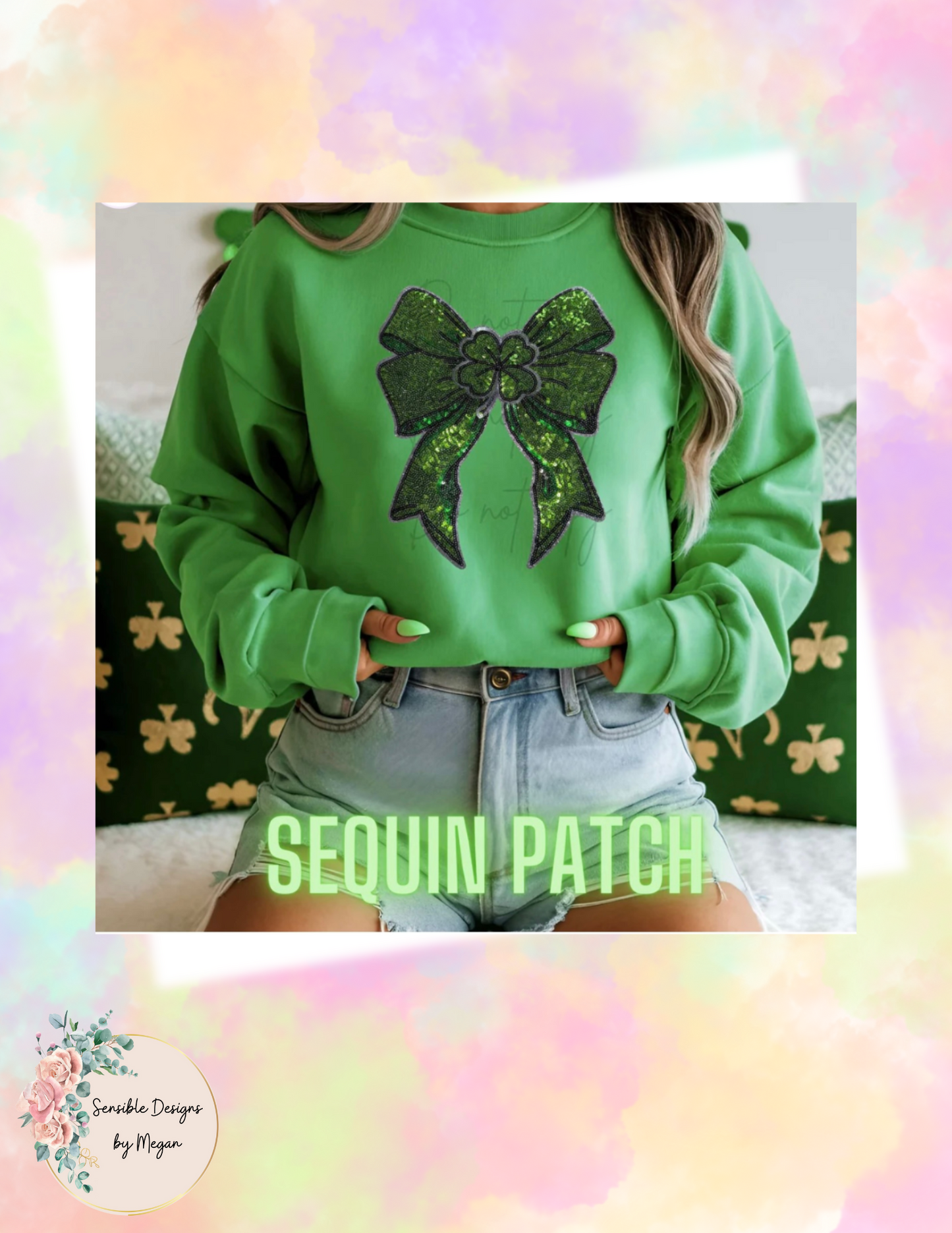 Clover Sequin Bow Chenille Patch