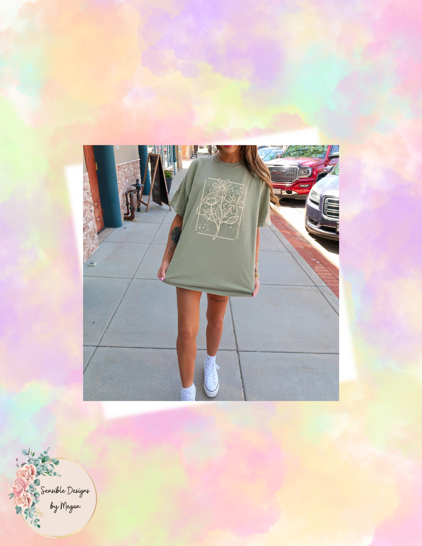 Tan Floral Screen Print