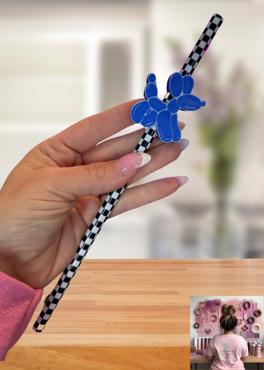3D Printed Blue Balloon Dog Straw Topper