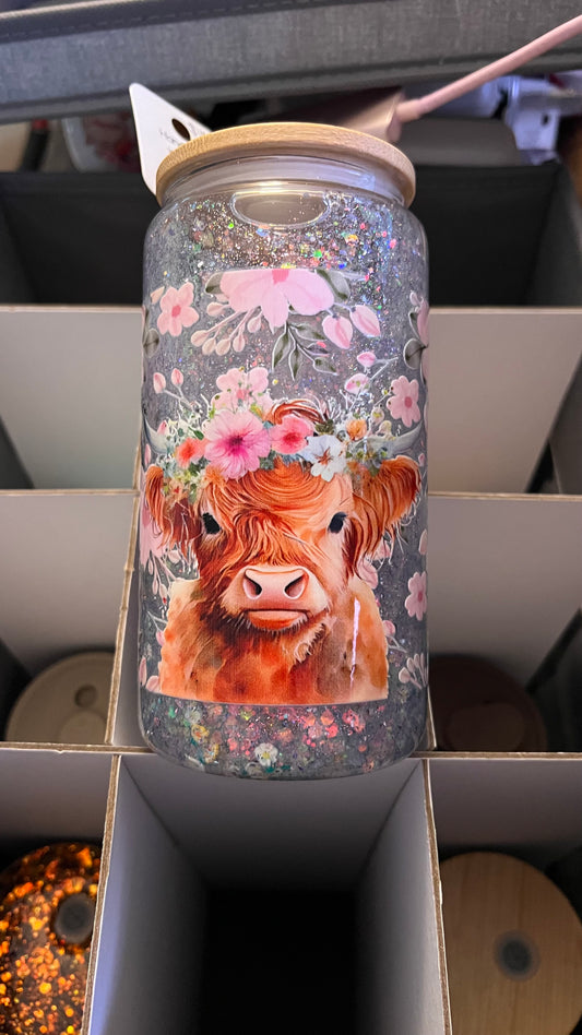 Floral Highland Cow Snowglobe