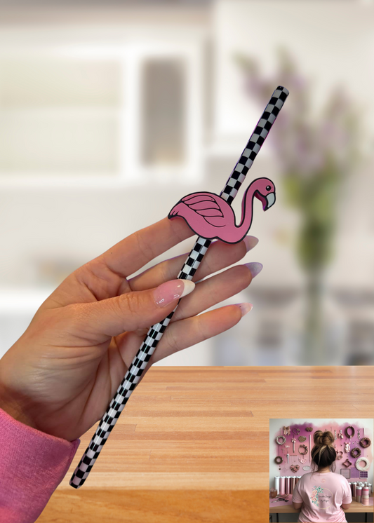 3D Printed Pink Flamingo Straw Topper