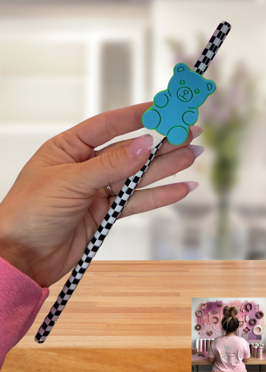 3D Printed Blue Gummy Bear Straw Toppers