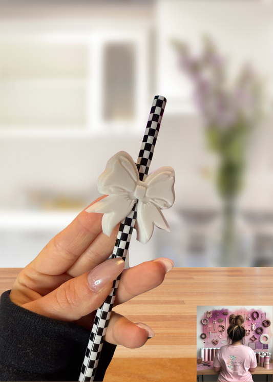 3D Printed White Bow Straw Topper