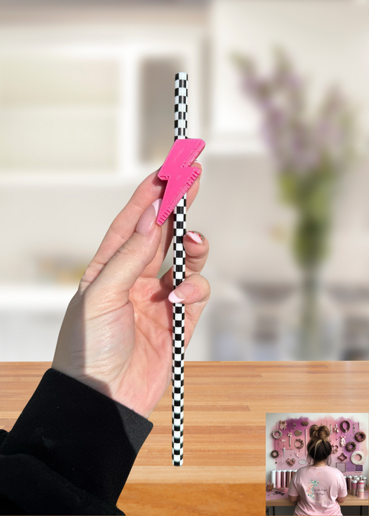 3D Printed Pink Lightning Bolt Straw Topper