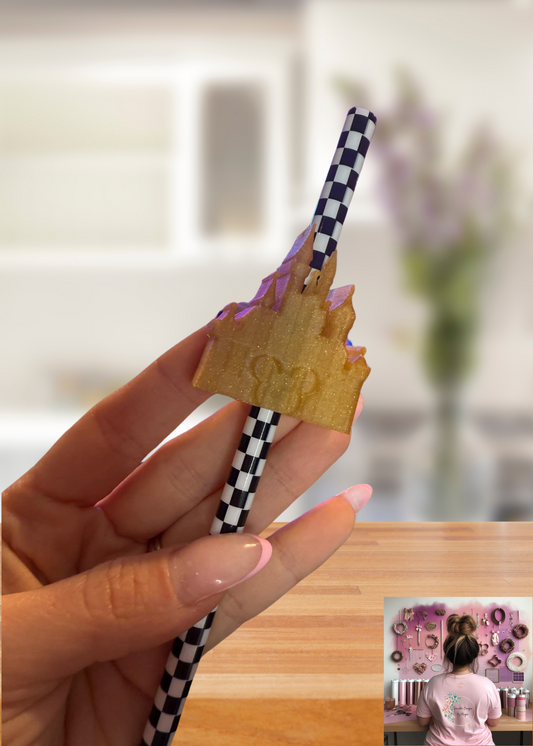 3D Printed Gold Castle Straw Topper