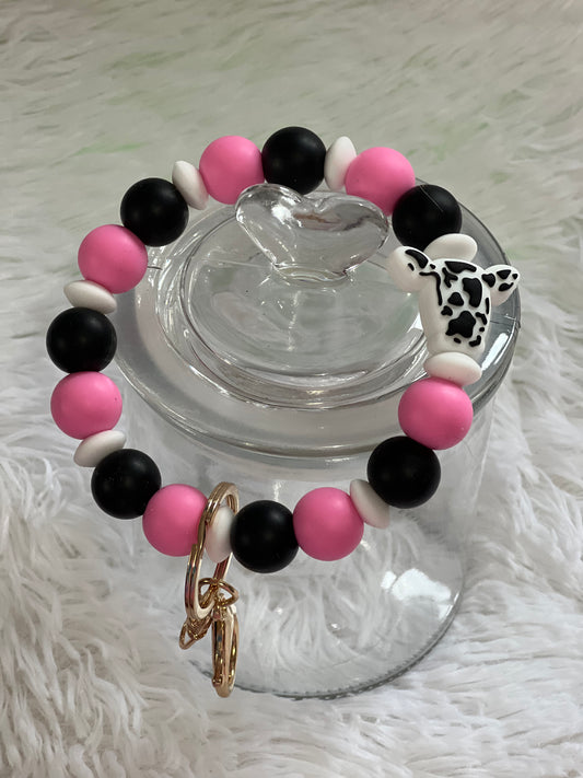 Black and Pink Cow Wristlet